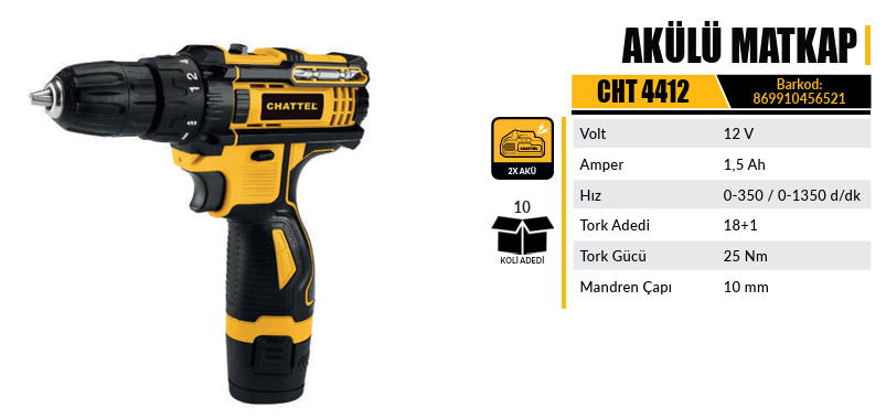 AKÜLÜ MATKAP CHATTEL 12V 1,5H
